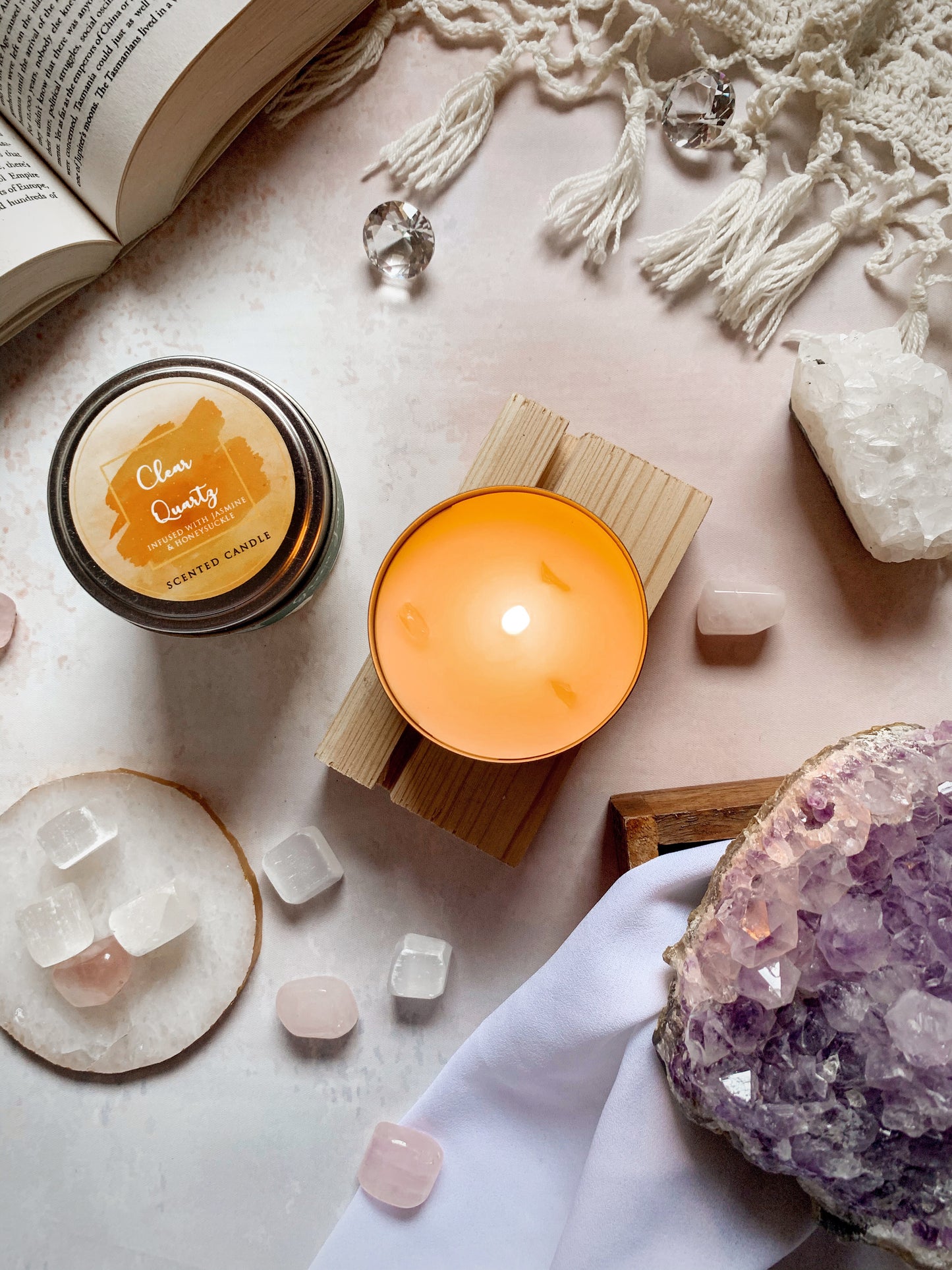 Vela Aromática con Piedras Energéticas 80 g – Frasco Metálico