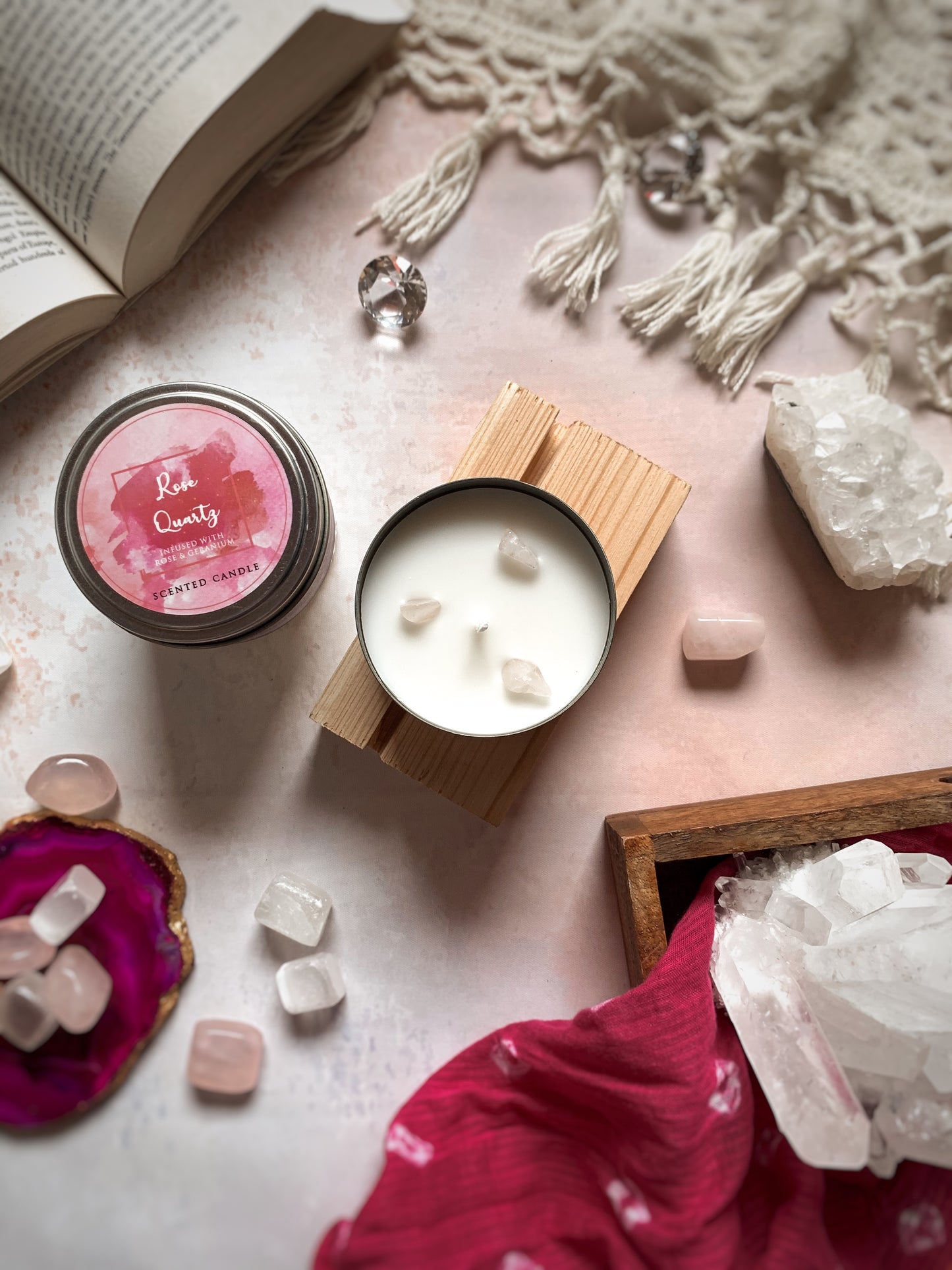 Vela Aromática con Piedras Energéticas 80 g – Frasco Metálico