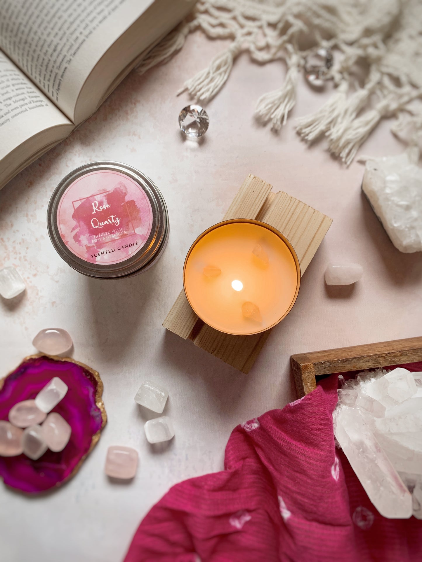 Vela Aromática con Piedras Energéticas 80 g – Frasco Metálico