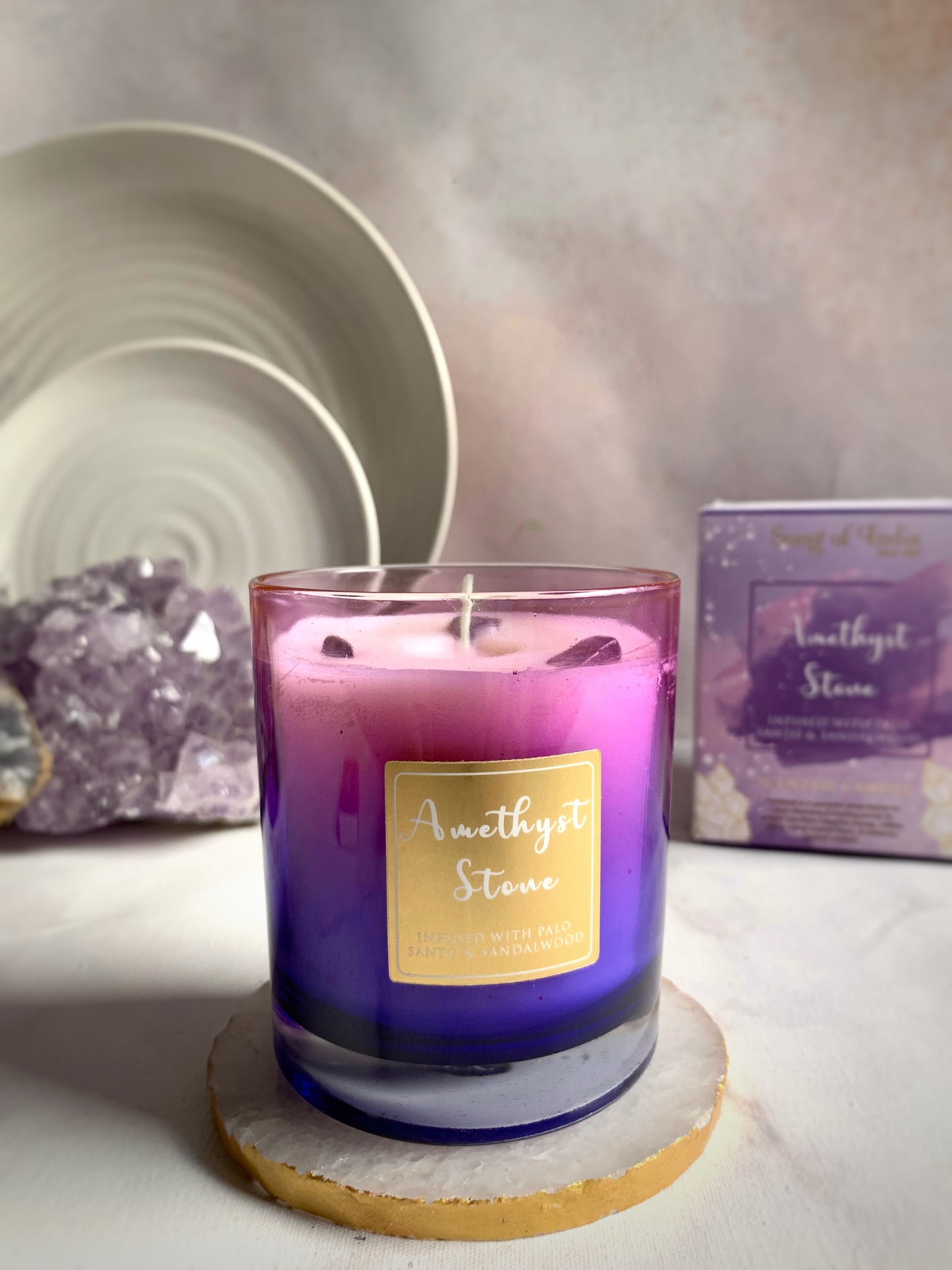 Vela Aromática con Piedras Energéticas 200 g  – Frasco de Vidrio