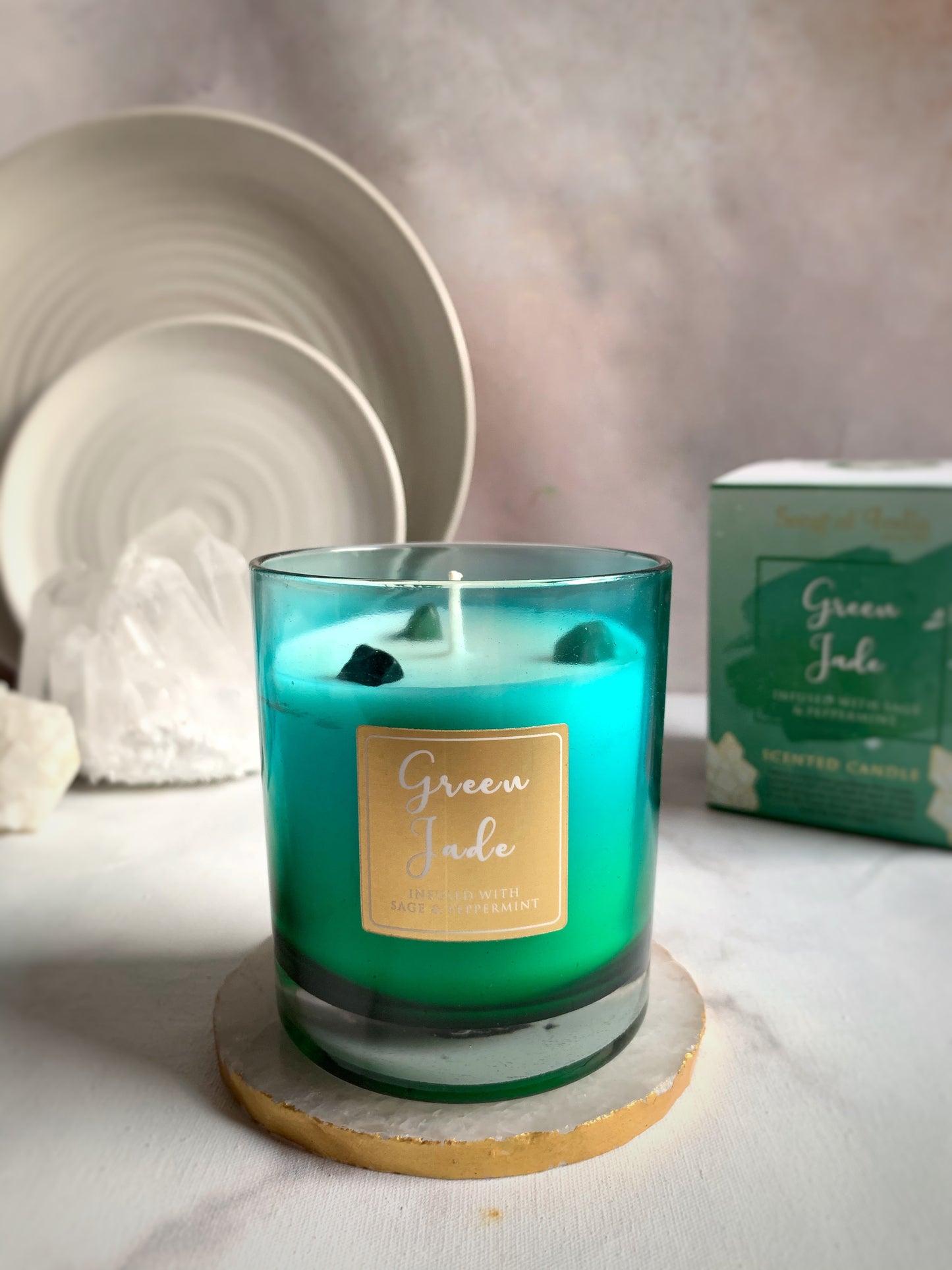 Vela Aromática con Piedras Energéticas 200 g  – Frasco de Vidrio