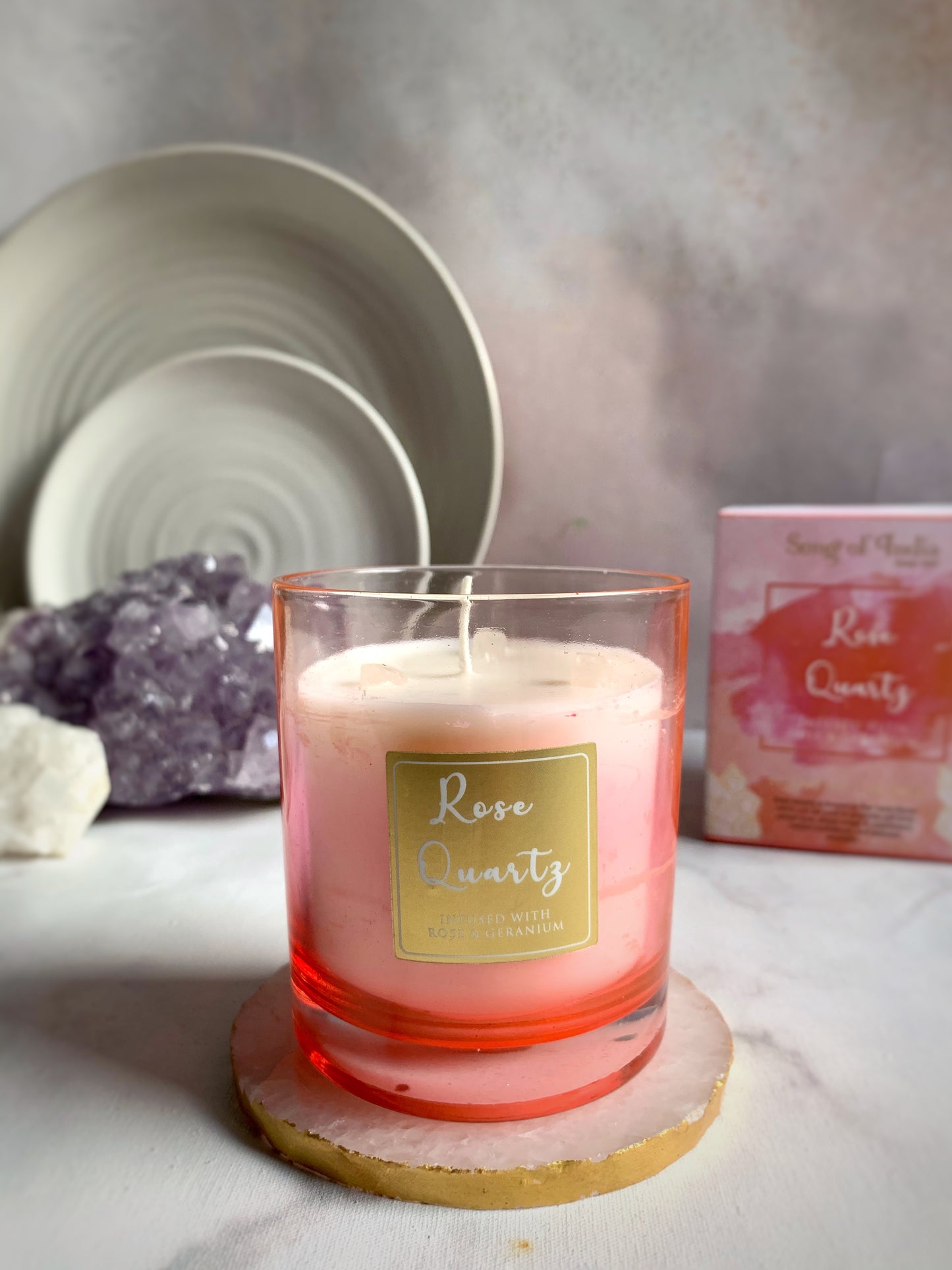 Vela Aromática con Piedras Energéticas 200 g  – Frasco de Vidrio