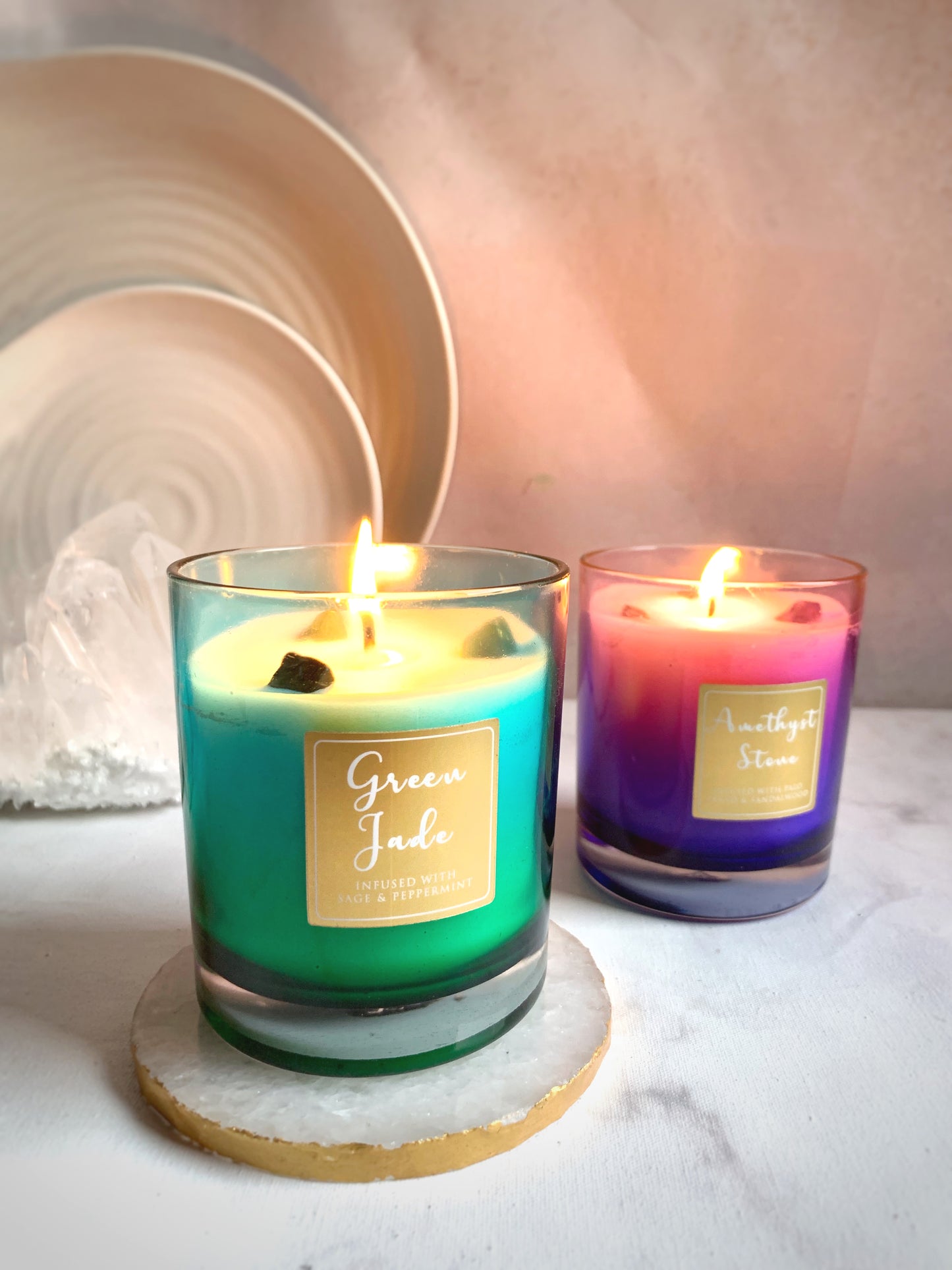 Vela Aromática con Piedras Energéticas 200 g  – Frasco de Vidrio