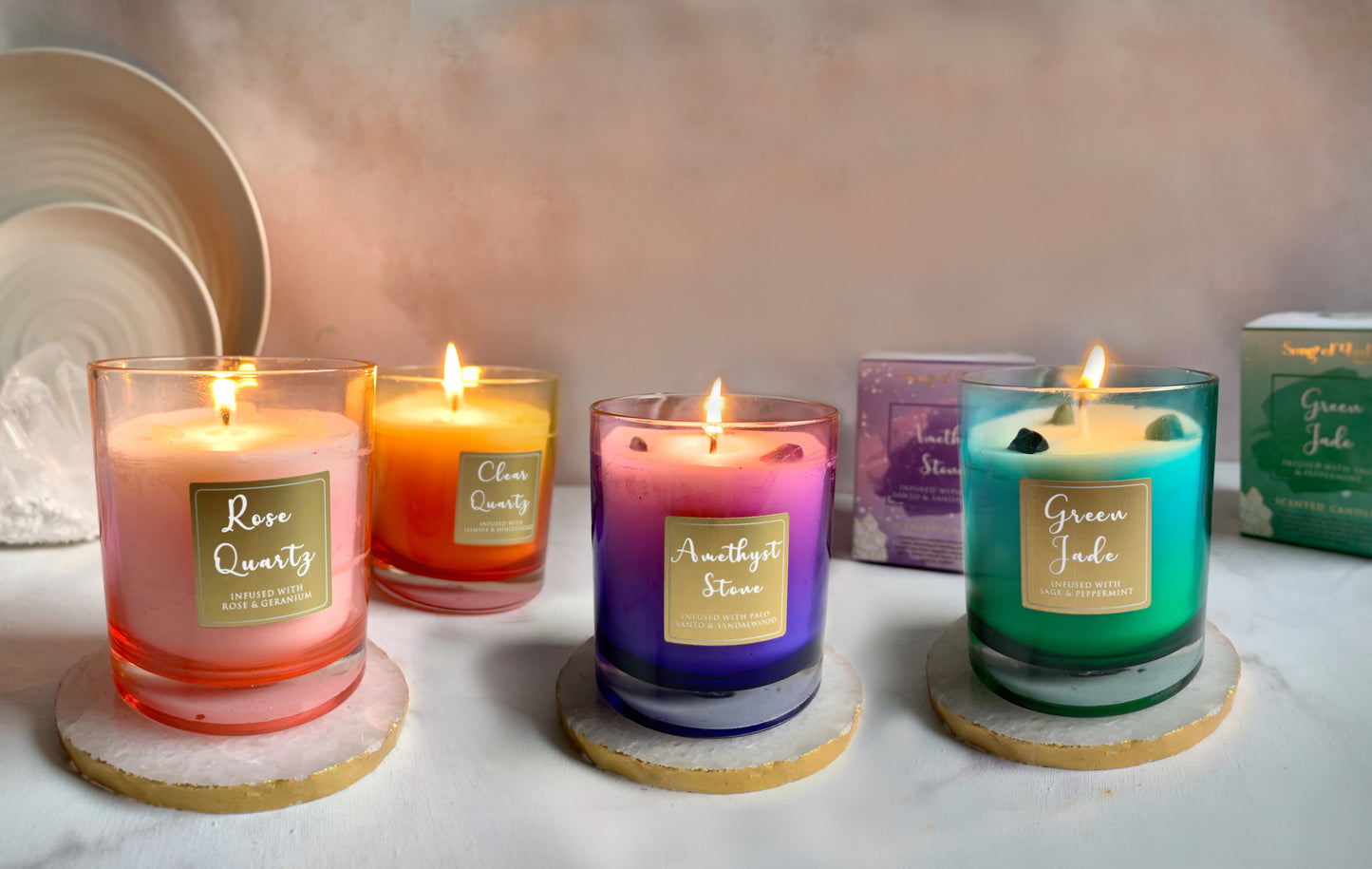 Vela Aromática con Piedras Energéticas 200 g  – Frasco de Vidrio