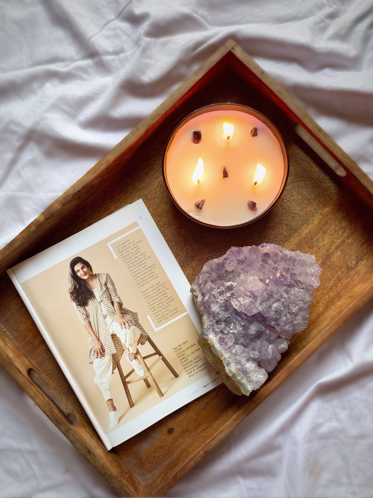 Vela Aromática con Piedras Energéticas 200 g – Frasco de Vidrio Plano