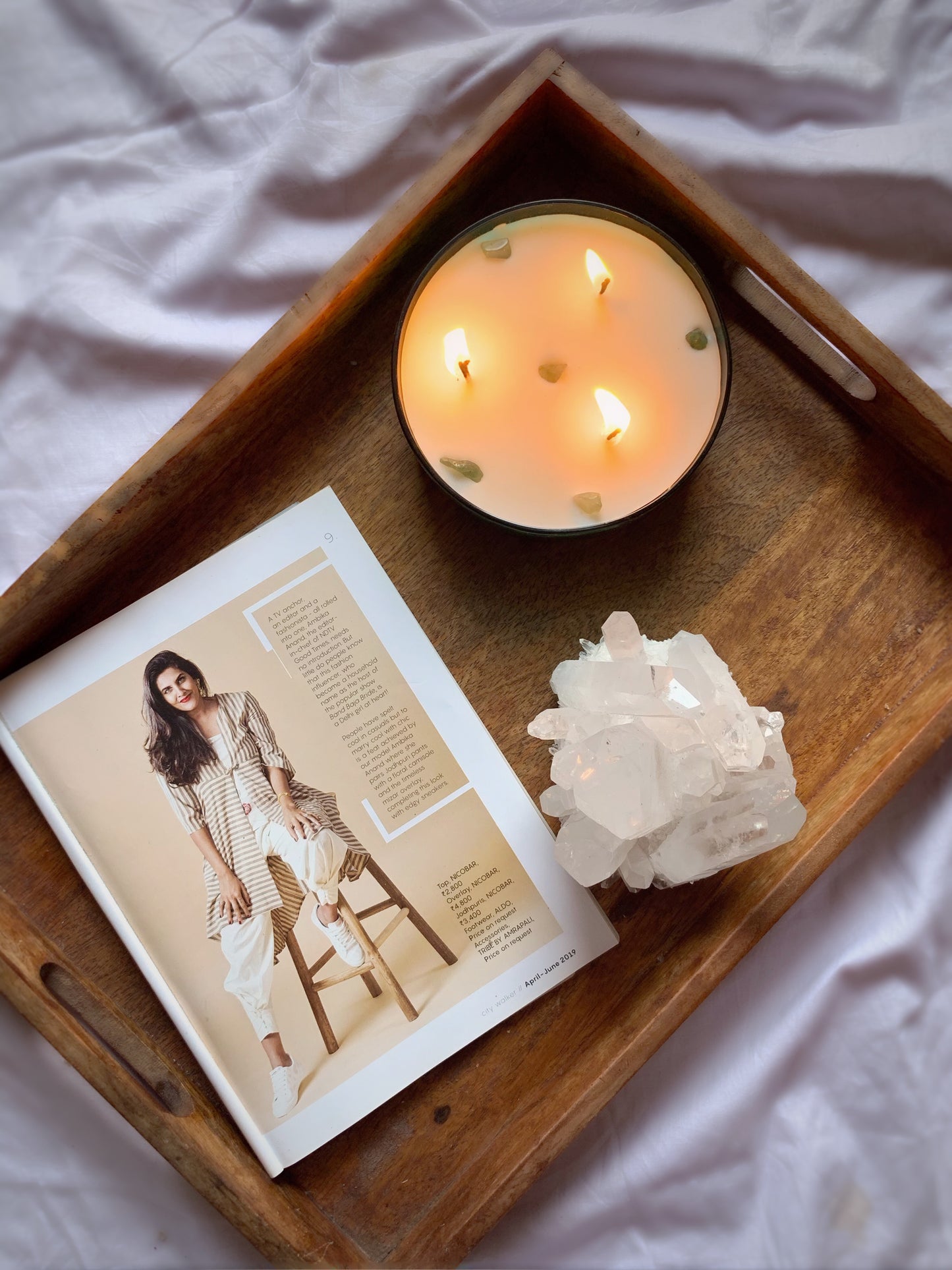 Vela Aromática con Piedras Energéticas 200 g – Frasco de Vidrio Plano