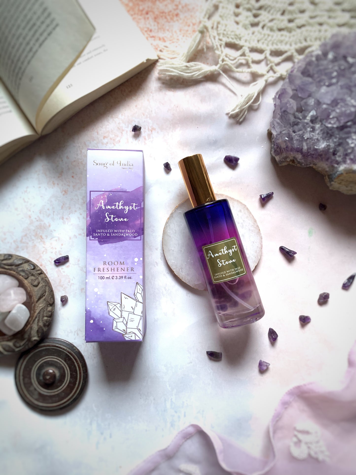 Spray Ambiental Healing Stones 100ml - Con Cristales y Bomba Dorada