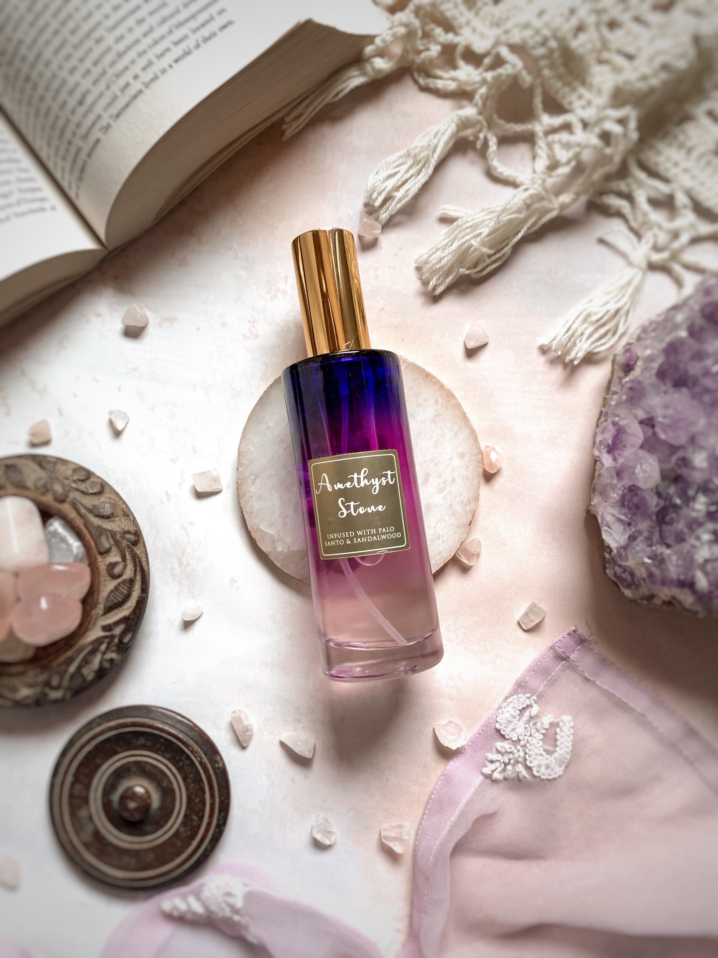 Spray Ambiental Healing Stones 100ml - Con Cristales y Bomba Dorada