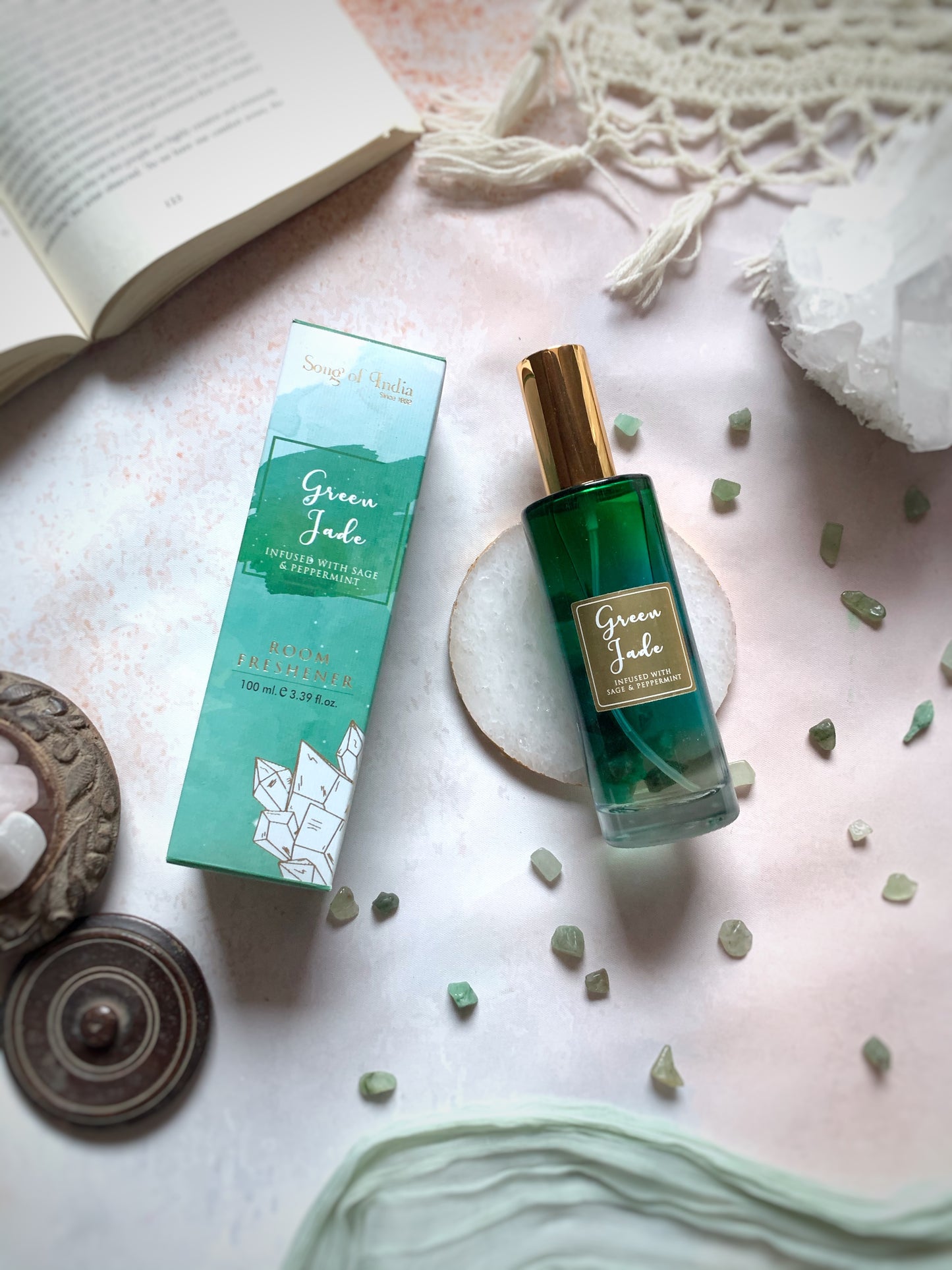 Spray Ambiental Healing Stones 100ml - Con Cristales y Bomba Dorada