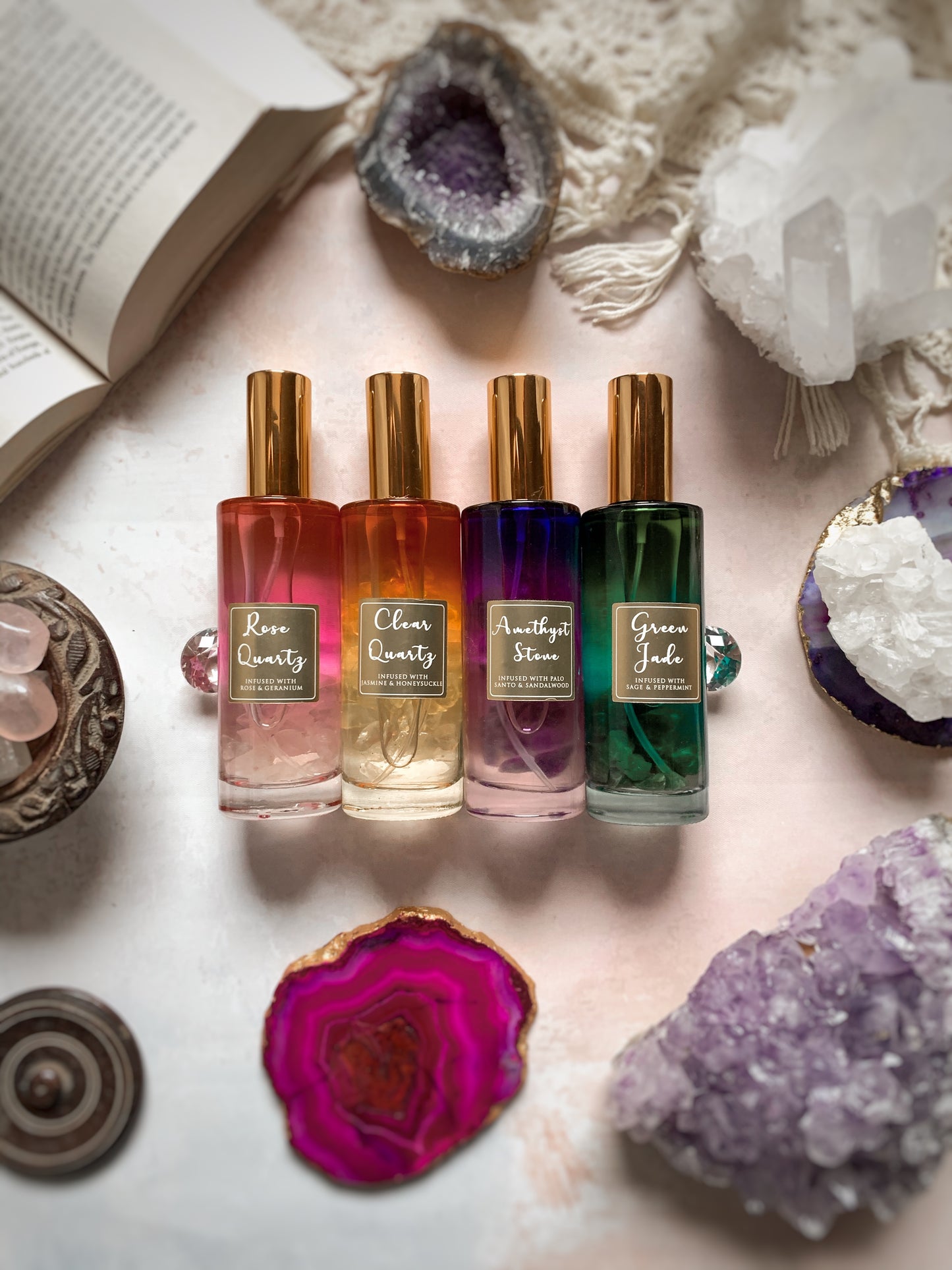 Spray Ambiental Healing Stones 100ml - Con Cristales y Bomba Dorada