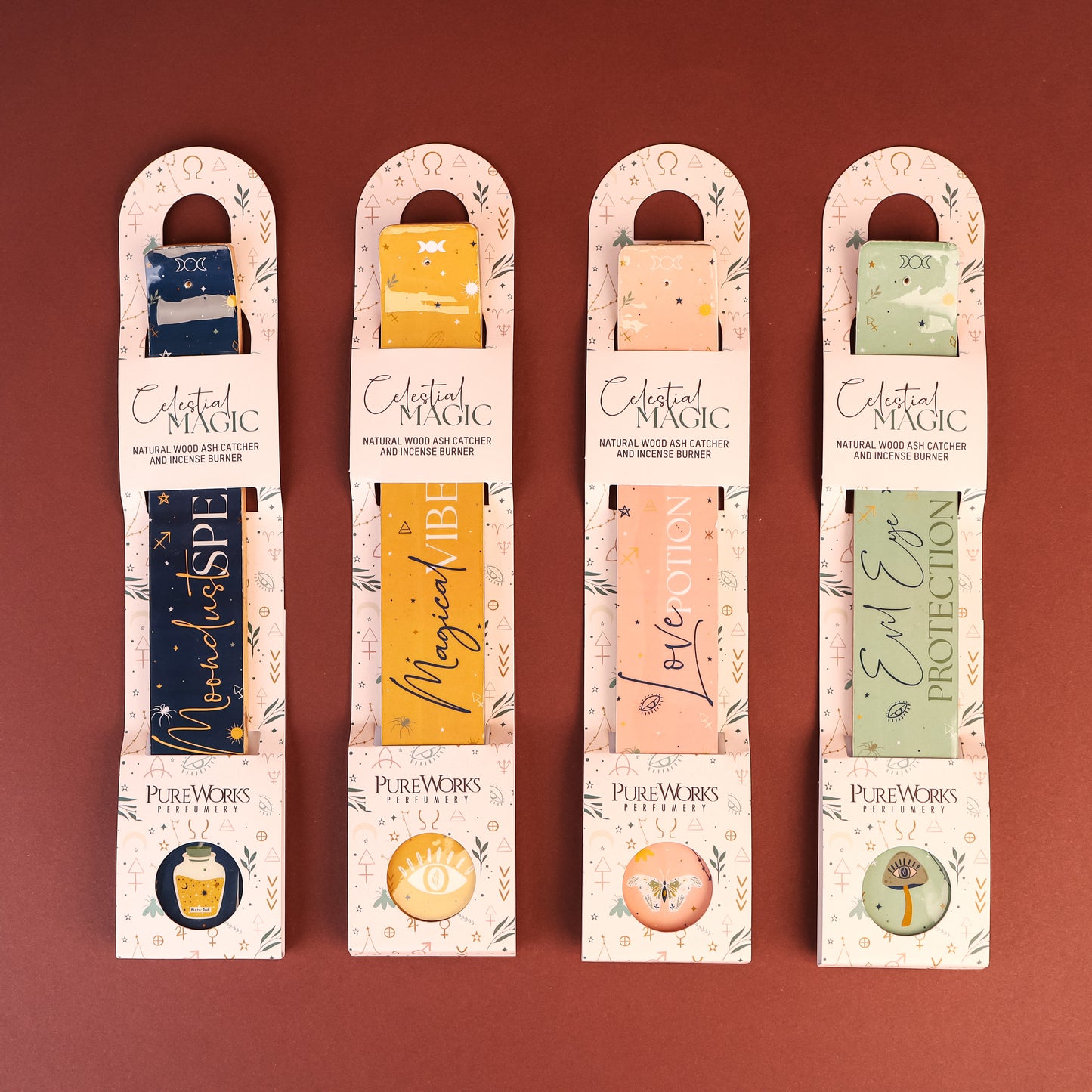 Quemador Porta/Incienso "Celestial Magic" (Madera y Epoxi) - Colección Mística