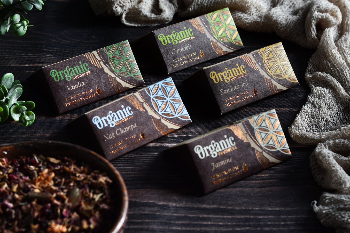 Conos de Incienso Cascada (Backflow) Organic Goodness - Pack Mayorista