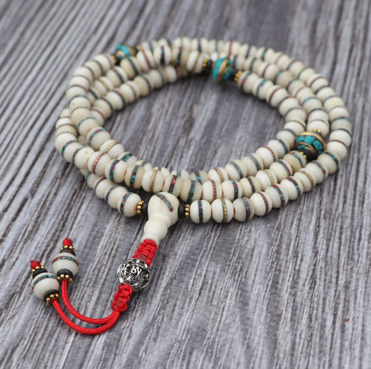 Collar Mala de Hueso de Yak con Mantra Tibetano – Impermanencia y Protección - Buddha Stones