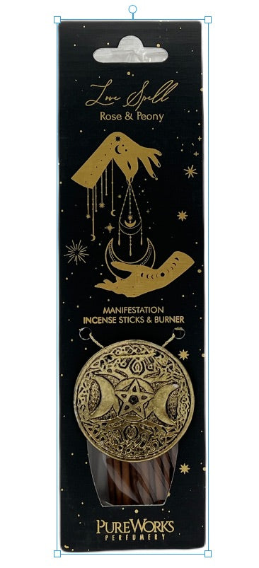 Kit Incienso Esotérico + Quemador de Metal (Luna Creciente) en Caja