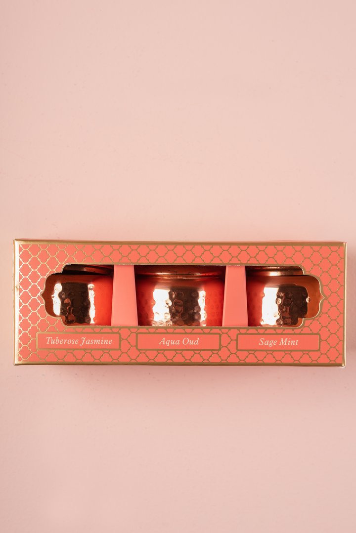 Set de Velas Aromáticas Ayurveda 100 g – Caja de Regalo (3 Unidades)