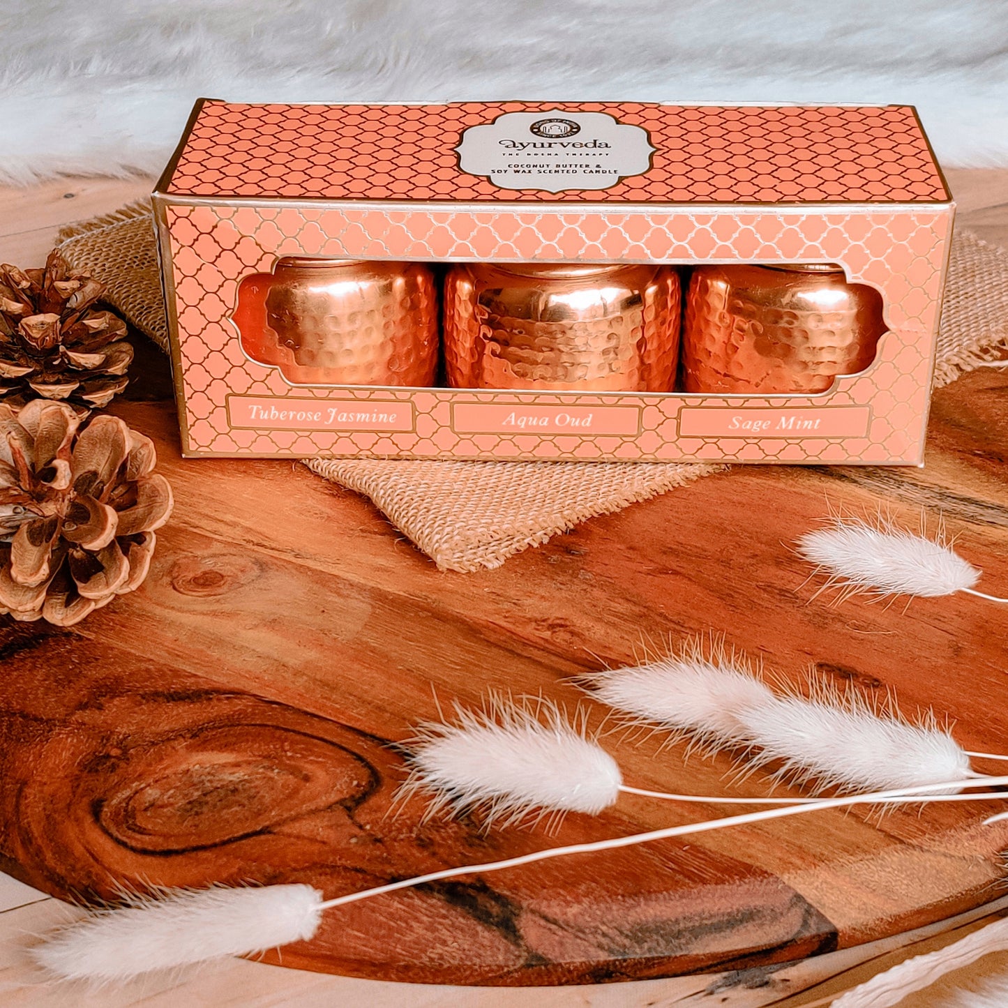 Set de Velas Aromáticas Ayurveda 100 g – Caja de Regalo (3 Unidades)