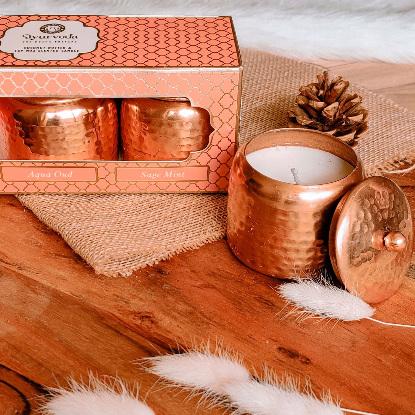 Set de Velas Aromáticas Ayurveda 100 g – Caja de Regalo (3 Unidades)