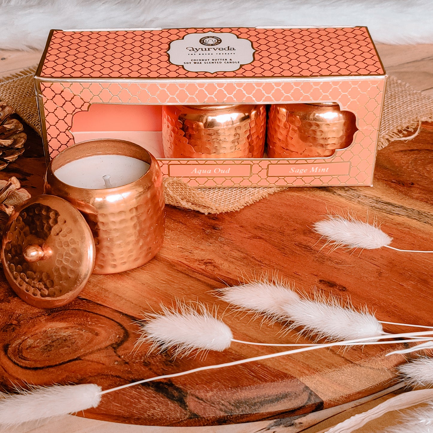 Set de Velas Aromáticas Ayurveda 100 g – Caja de Regalo (3 Unidades)