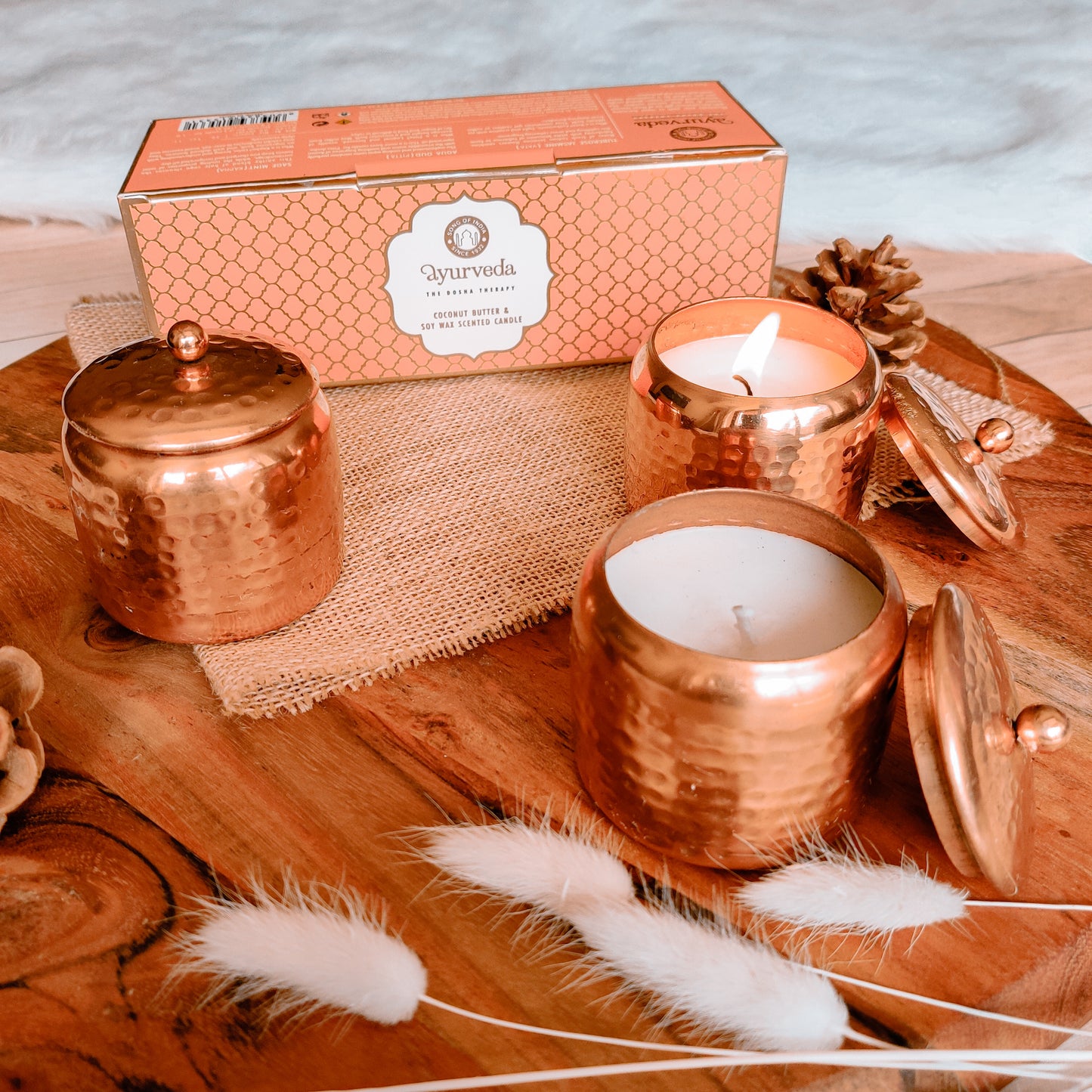 Set de Velas Aromáticas Ayurveda 100 g – Caja de Regalo (3 Unidades)