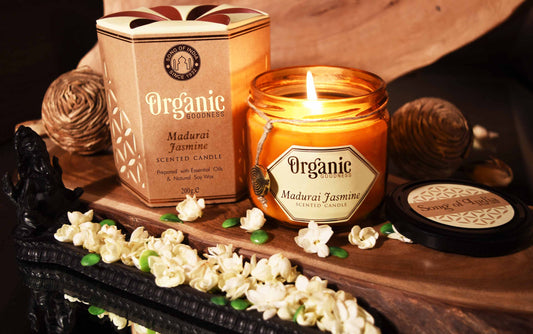 Vela Aromática Orgánica de Soja 200 g  – Frasco Ámbar