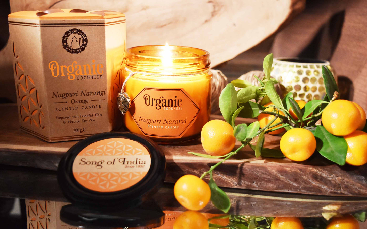 Vela Aromática Orgánica de Soja 200 g  – Frasco Ámbar