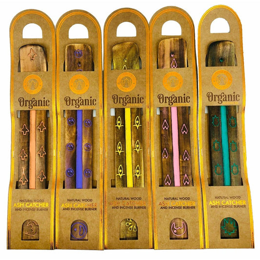 Quemador Porta/Incienso Tipo Canoa 10" (Madera Pintada) - Organic Goodness