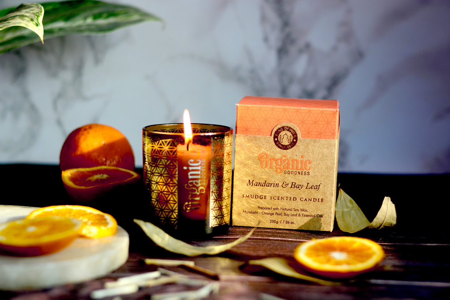 Vela Aromática Organic Smudge 200 g – Frasco de Vidrio Dorado