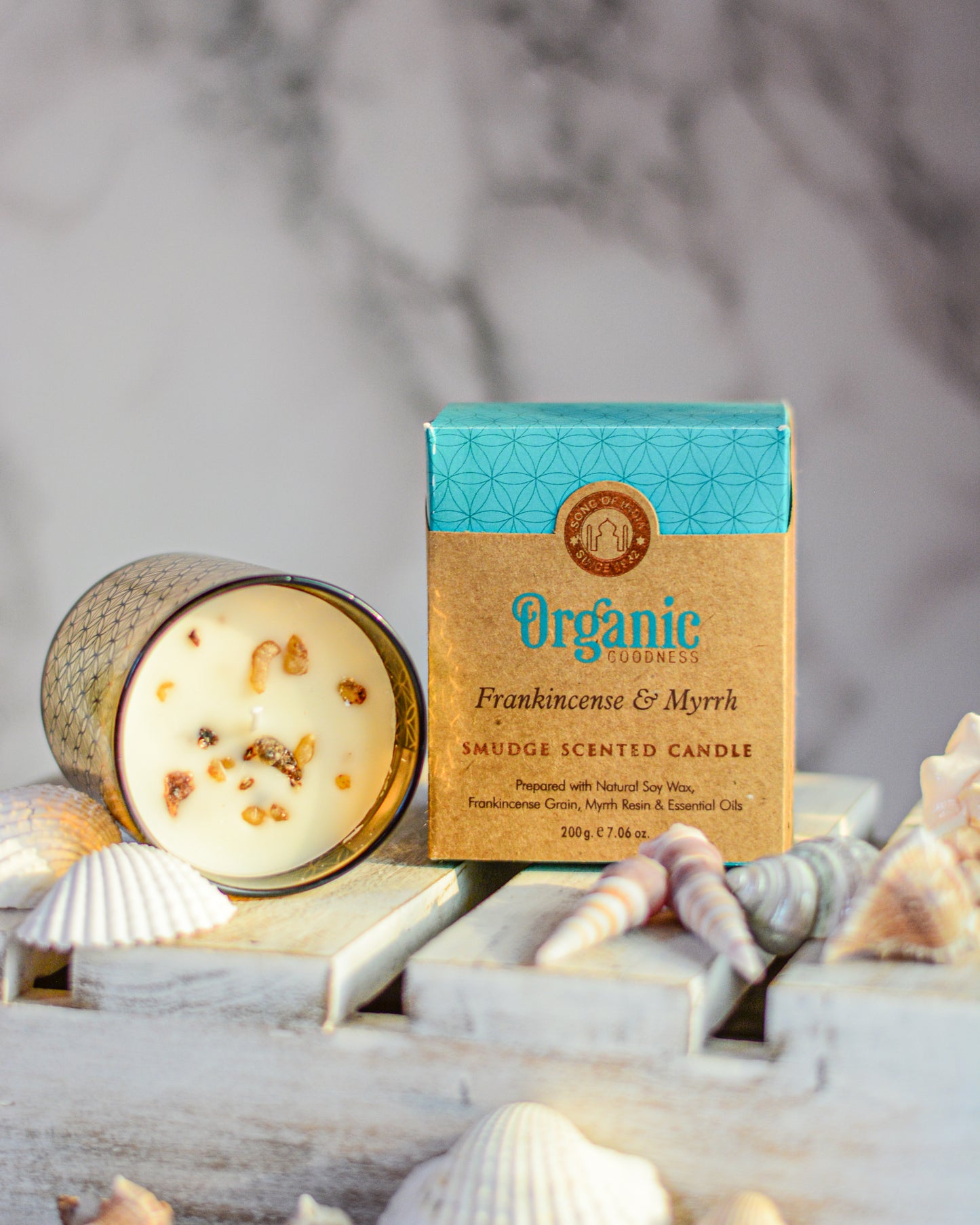 Vela Aromática Organic Smudge 200 g – Frasco de Vidrio Dorado