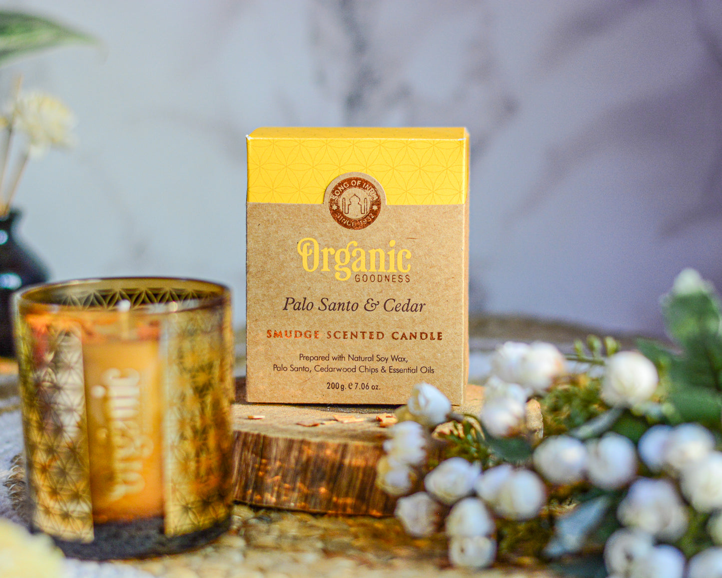 Vela Aromática Organic Smudge 200 g – Frasco de Vidrio Dorado