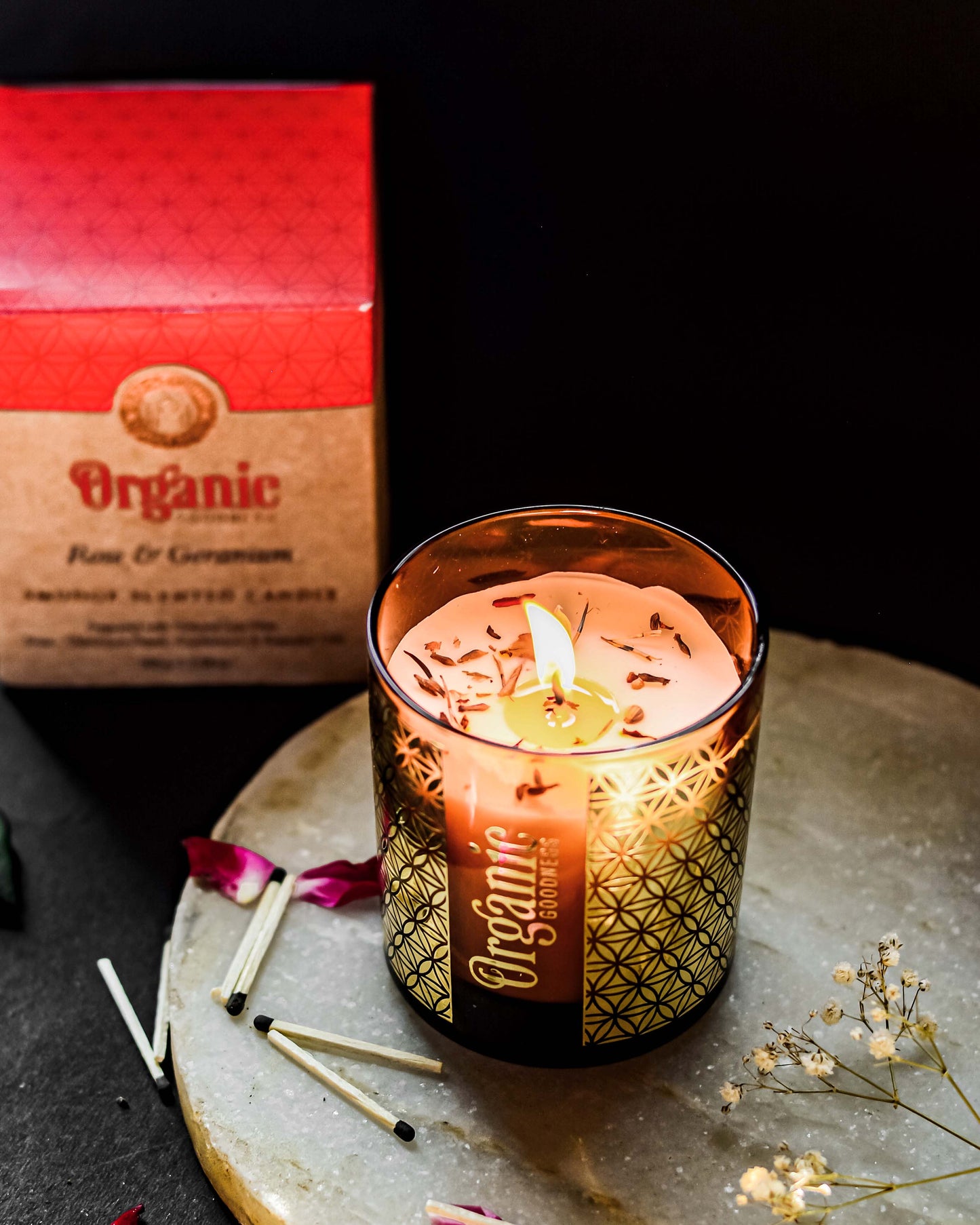 Vela Aromática Organic Smudge 200 g – Frasco de Vidrio Dorado