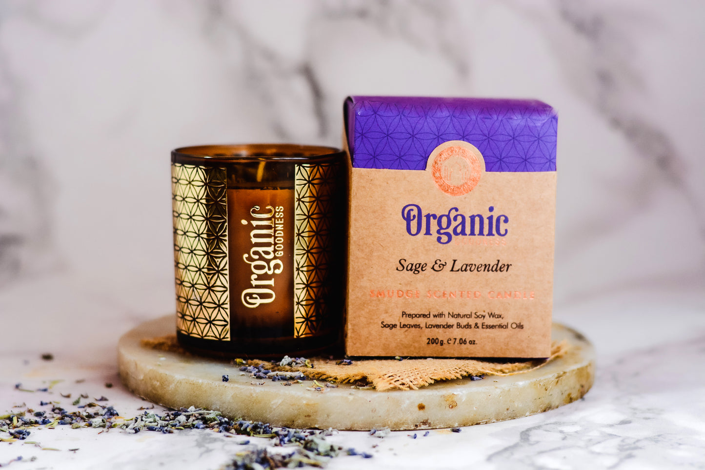 Vela Aromática Organic Smudge 200 g – Frasco de Vidrio Dorado