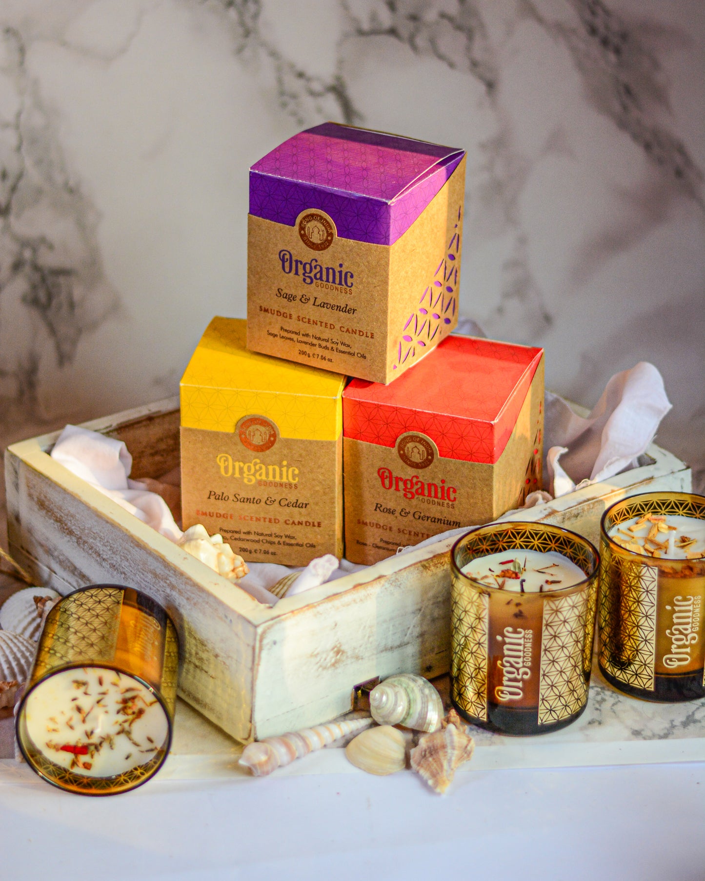 Vela Aromática Organic Smudge 200 g – Frasco de Vidrio Dorado