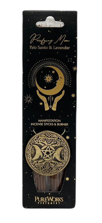 Kit Incienso Esotérico + Quemador de Metal (Luna Creciente) en Caja