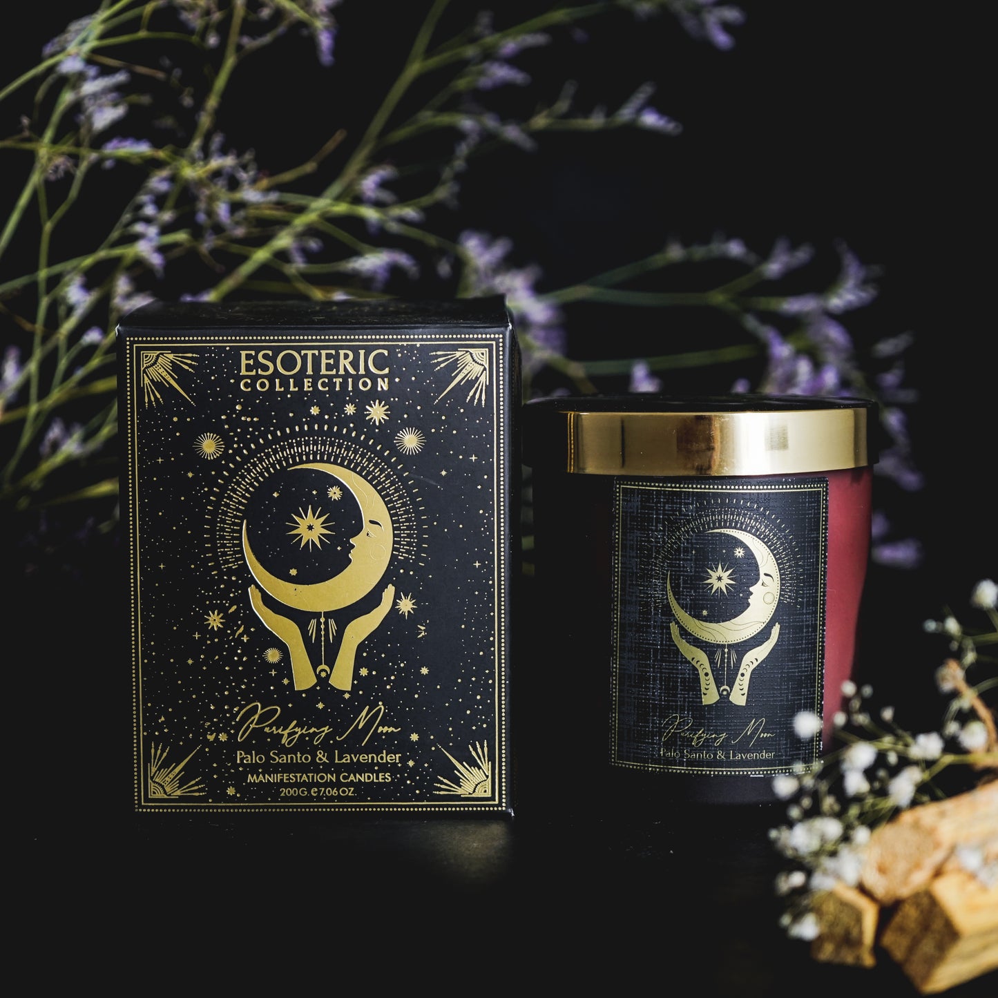 Vela Aromática Esotérica 200 g  – Frasco de Vidrio con Piedra